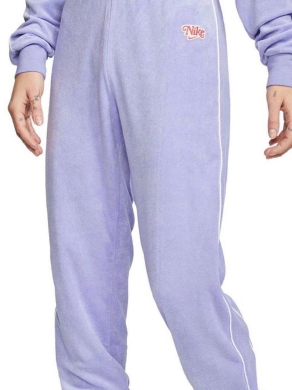 Nike Women's Purple Sweatpants in terrycloth with White Side Stripes
